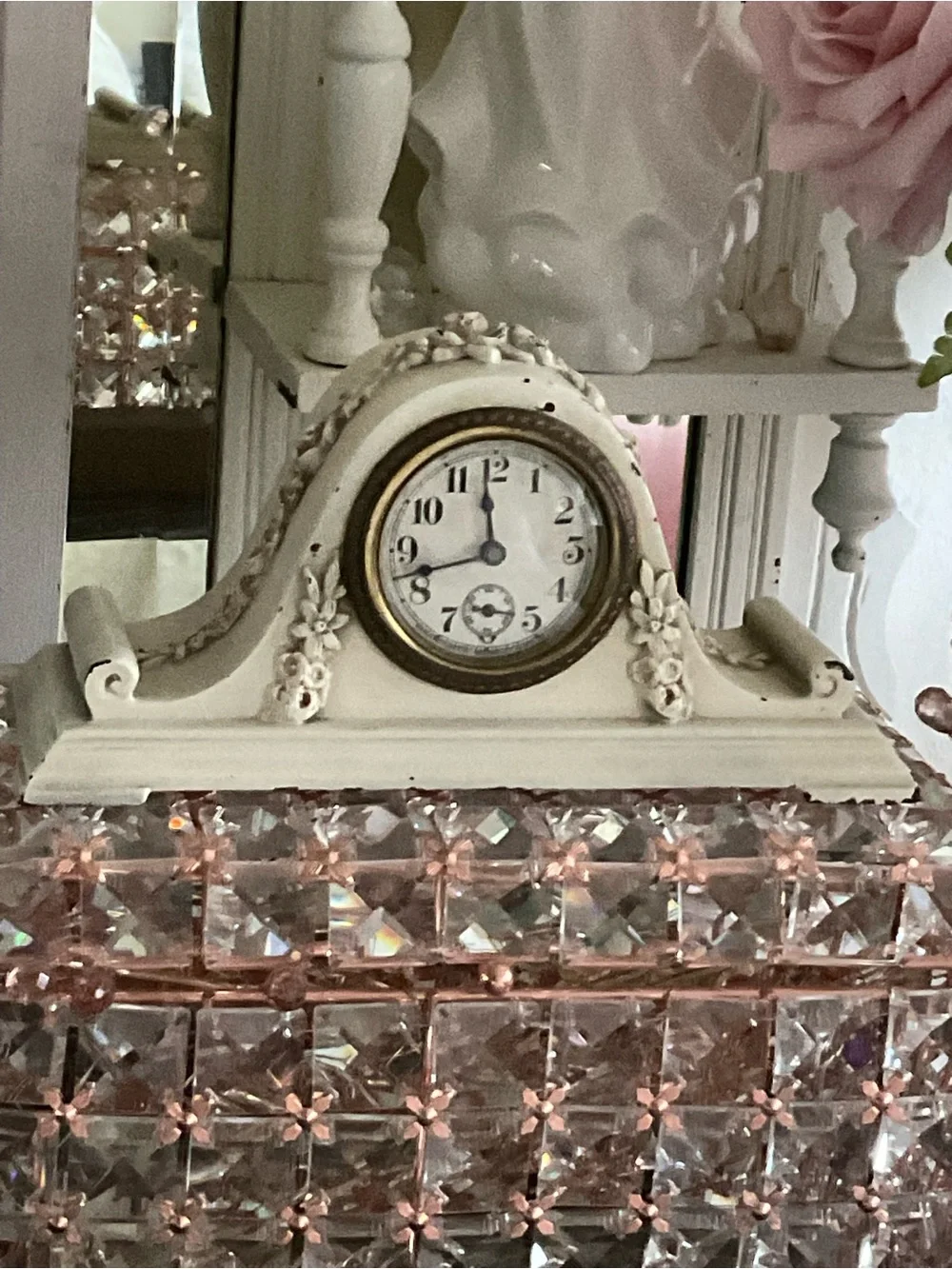 Vintage-Style Cream Decorative Mantel Clock with Floral Accents